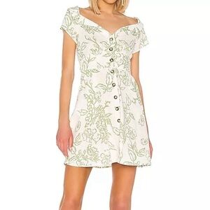 FREE PEOPLE Dress Woman’s Short Sleeve Called Love Mini Green Button Back Tie